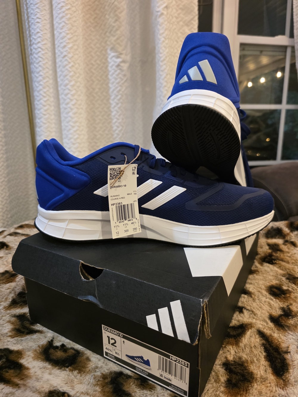 adidas Men’s Navy Blue Athletic Running Shoes with White Stripes